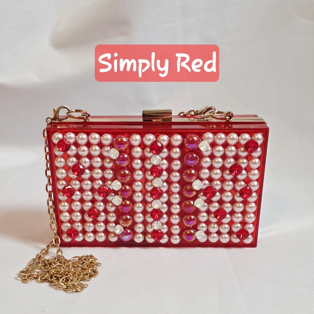 Handmade Pearl Chaos Red Transparent Acrylic Clutch - Simply Red